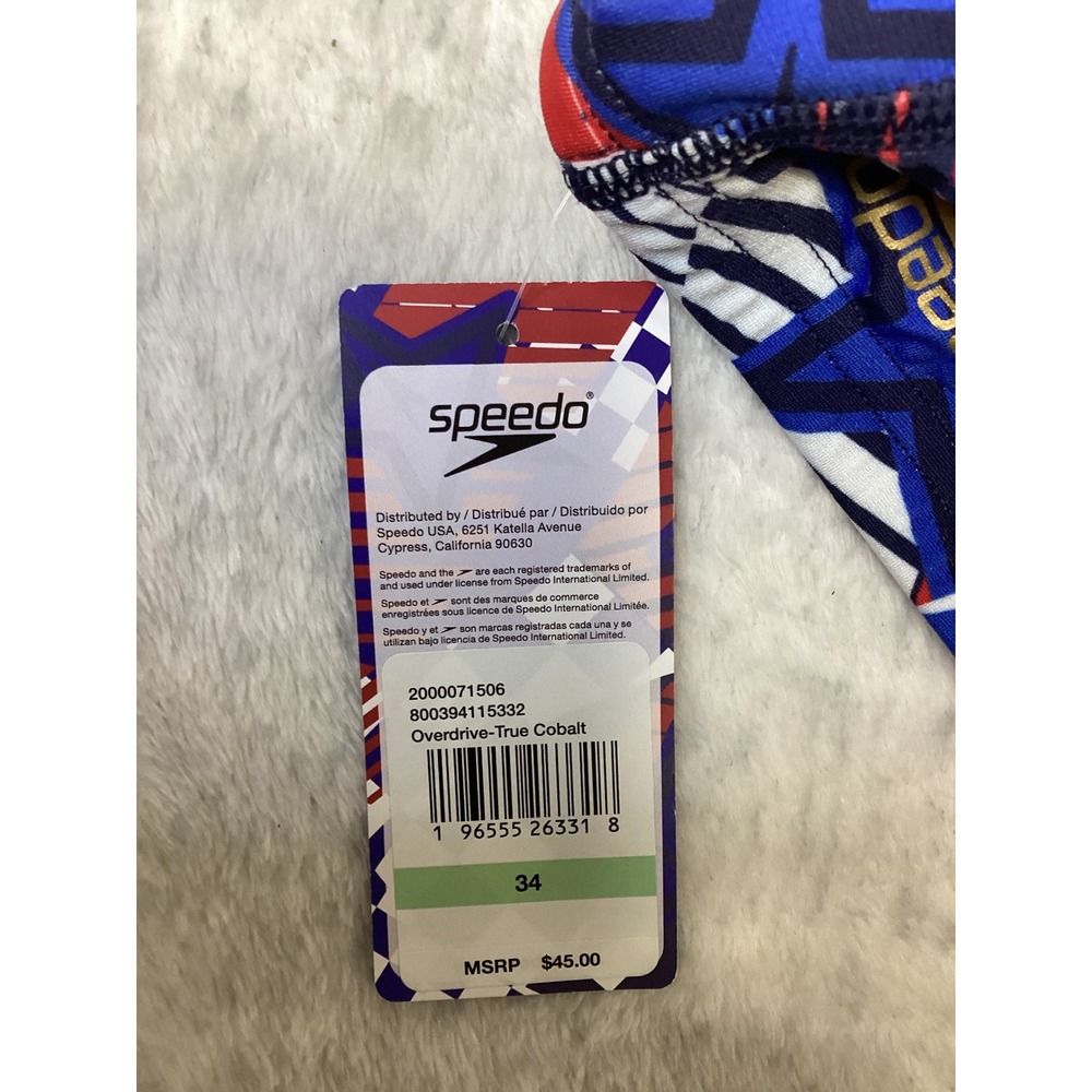Speedo Mens Endurance Overdrive Swim Brief True Cobalt Stars Stripes Red Blue 34 - Picture 6 of 6